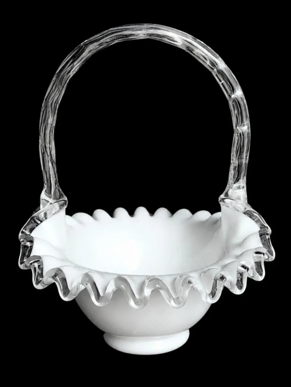 FENTON Silvercrest Silver Crest Ruffled Edge Glass Easter Bridal Basket *FLAW*